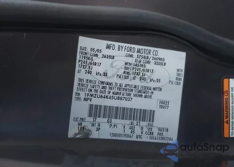 2005 Ford Explorer Eddie Bauer from USA, damaged, VIN 1FMZU64K45UB87037